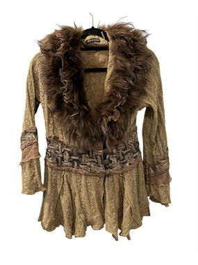 NWT Vintage Gaby & Eden Whimsigoth Wool Blend Fur Trim Knit Cardigan Medium